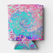 Groovyアクアブルーとピンクの抽象芸術レトロスワール 缶クーラー (裏面)