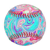 Groovyアクアブルーとピンクの抽象芸術レトロスワール 野球ボール (裏面)