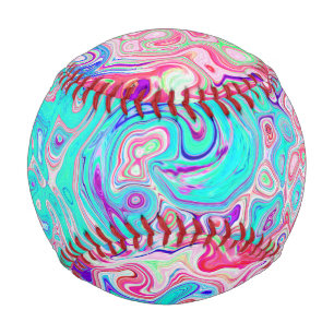 Groovyアクアブルーとピンクの抽象芸術レトロスワール 野球ボール