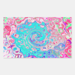 Groovyアクアブルーとピンクの抽象芸術レトロスワール 長方形シール