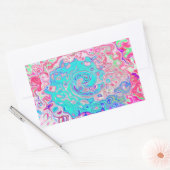 Groovyアクアブルーとピンクの抽象芸術レトロスワール 長方形シール (封筒)
