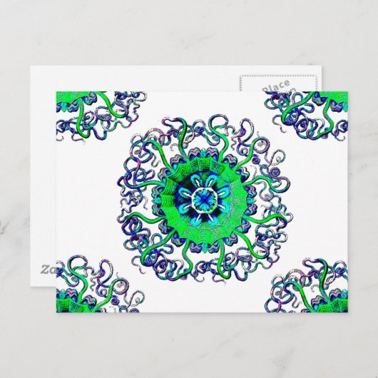 Groovyアートポップ・アートのクラゲマンダラタトゥー ポストカード (正面/裏面)