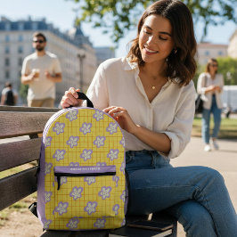 Groovyイエローパープルモダンフローラパーソナライズされた プリントバックパック