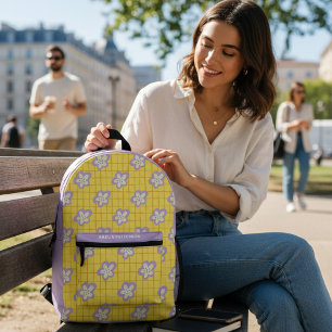 Groovyイエローパープルモダンフローラパーソナライズされた プリントバックパック