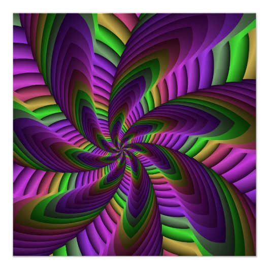 Groovyエネルギッシュカラフルなネオンフラクタルパターン ポスター (正面)