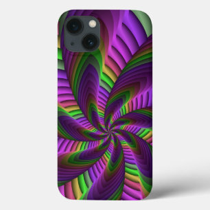 Groovyエネルギッシュカラフルなネオンフラクタルパターン iPhone 13ケース