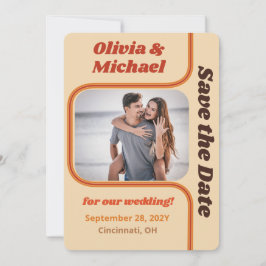 Groovyオレンジと茶色のレインボーカーブフォト セーブザデート