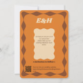 Groovyオレンジと茶色の波状縁ど結婚の セーブザデート (裏面)