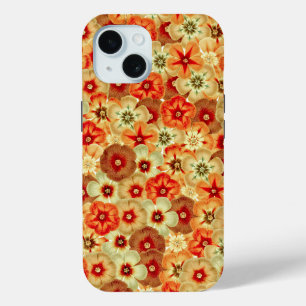 Groovyオレンジのヒッピー花のパターン iPhone 15ケース