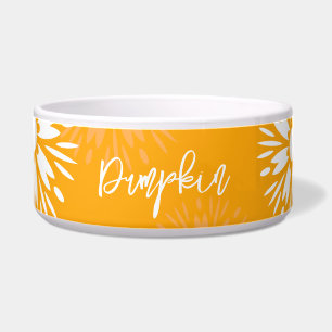 Groovyオレンジデイジーフラワーレトロフローラペット名 ボウル