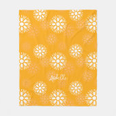 Groovyオレンジデイジーフラワーレトロフローラ名 フリースブランケット (正面)