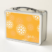 Groovyオレンジデイジーフラワーレトロフローラ名 メタルランチボックス (裏面)