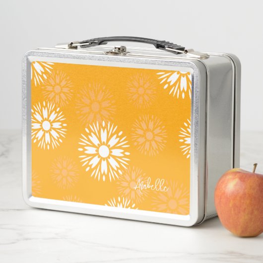 Groovyオレンジデイジーフラワーレトロフローラ名 メタルランチボックス (インサイチュ)