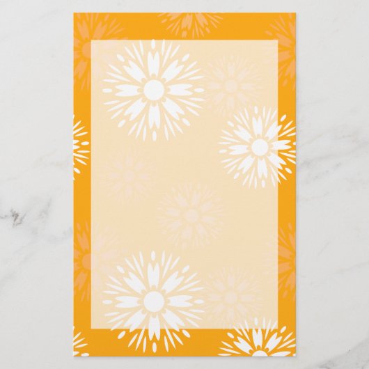Groovyオレンジデイジー花レトロ花柄 便箋 (正面)