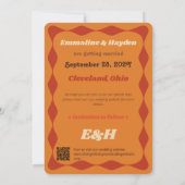 Groovyオレンジ縁どの波状写結婚真 セーブザデート (裏面)