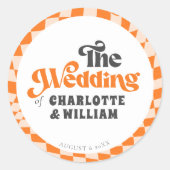 Groovyオレン市松模様にモダンレトロ結婚ズ ラウンドシール (正面)