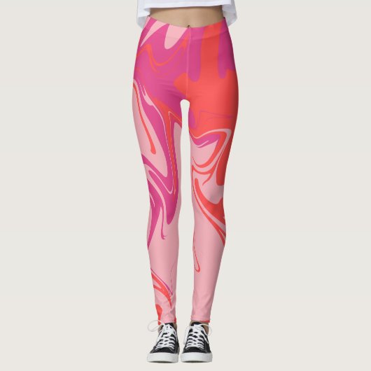 Groovyオ渦巻形のレンジとピンクのパターン レギンス (正面)