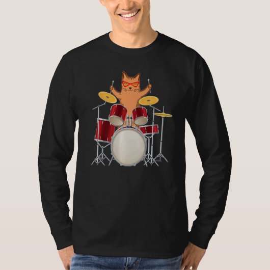 Groovyカッコいい Hippy Kitty Catの遊ドラムセットI Tシャツ (正面)