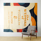 Groovyカラフルレトロの結婚写真ブース背景 タペストリー (インサイチュ(横))