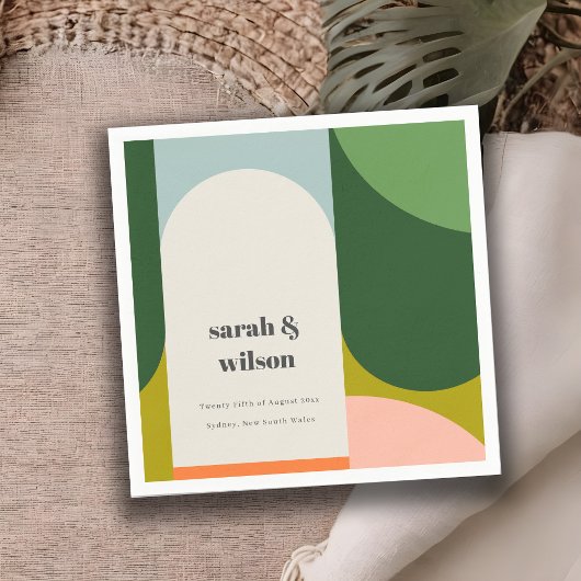 Groovyカラフルレトロアーはっきりしたチ抽象芸術結婚の スタンダードカクテルナプキン