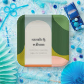 Groovyカラフルレトロアーはっきりしたチ抽象芸術結婚の ペーパープレート (パーティー)