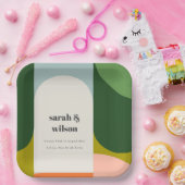 Groovyカラフルレトロアーはっきりしたチ抽象芸術結婚の ペーパープレート (パーティー)