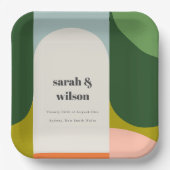 Groovyカラフルレトロアーはっきりしたチ抽象芸術結婚の ペーパープレート (正面)