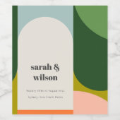 Groovyカラフルレトロアーはっきりしたチ抽象芸術結婚の ワインラベル (シングルラベル)