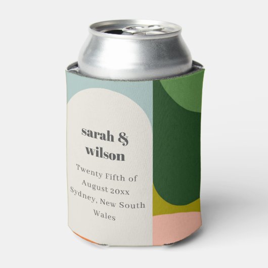 Groovyカラフルレトロアーはっきりしたチ抽象芸術結婚の 缶クーラー (缶正面)