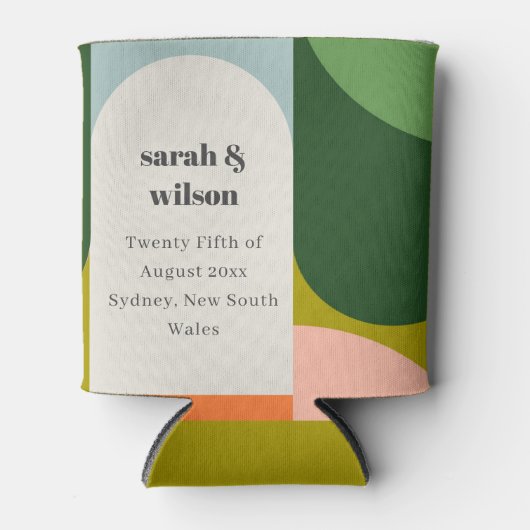 Groovyカラフルレトロアーはっきりしたチ抽象芸術結婚の 缶クーラー (正面)