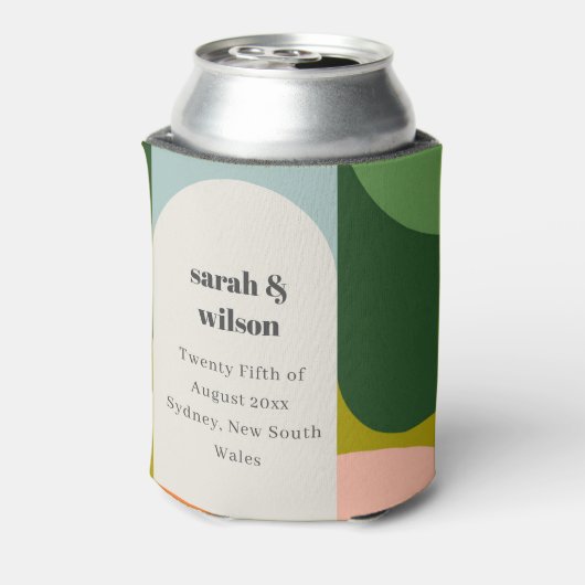 Groovyカラフルレトロアーはっきりしたチ抽象芸術結婚の 缶クーラー (缶裏面)