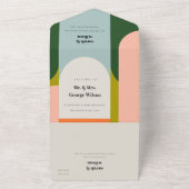 Groovyカラフルレトロアーチ抽象芸術はっきりした結婚の オールインワン招待状 (外側)