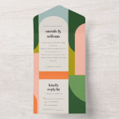 Groovyカラフルレトロアーチ抽象芸術はっきりした結婚の オールインワン招待状 (内側)