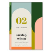 Groovyカラフルレトロアーチ抽象芸術はっきりした結婚の テーブルナンバー (正面)