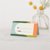 Groovyカラフルレトロアーチ抽象芸術はっきりした結婚の プレイスカード (裏面)