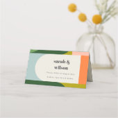 Groovyカラフルレトロアーチ抽象芸術はっきりした結婚の プレイスカード (正面)