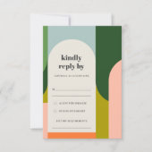 Groovyカラフルレトロアーチ抽象芸術はっきりした結婚の 出欠カード (正面)