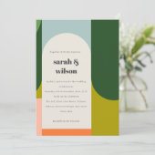 Groovyカラフルレトロアーチ抽象芸術はっきりした結婚の 招待状 (スタンド正面)