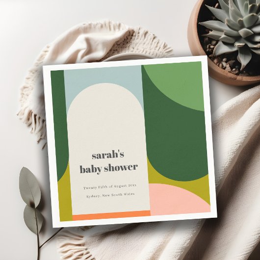 Groovyカラフルレトロアーチ抽象芸術ベビースシャワー スタンダードカクテルナプキン