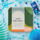 Groovyカラフルレトロアーチ抽象芸術ベビースシャワー ペーパープレート (パーティー)