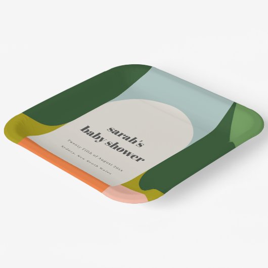 Groovyカラフルレトロアーチ抽象芸術ベビースシャワー ペーパープレート (傾斜あり)