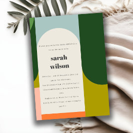 Groovyカラフルレトロアーチ抽象芸術ベビースシャワー 招待状