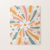 Groovyカラフルレトロサンシャイン&60sデイジーフローラ ジグソーパズル (縦)