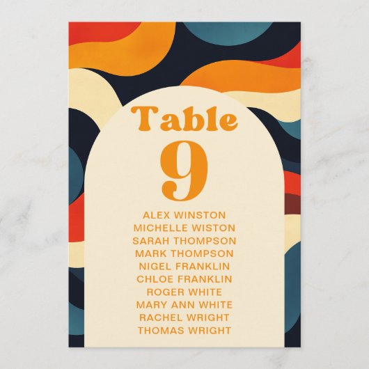 Groovyカラフルレトロテーブル番号座席表 招待状 (正面)