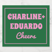 Groovyカラフルレトロピンクグリーン結婚ズ スパークリングワインラベル (シングルラベル)