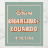 Groovyカラフルレトロピンクブルー結婚ズきらめく ワインラベル (シングルラベル)