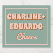 Groovyカラフルレトロピンクブルー結婚ズ スパークリングワインラベル (シングルラベル)