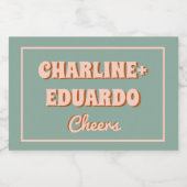 Groovyカラフルレトロピンクブルー結婚ズ スパークリングワインラベル (シングルラベル)