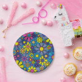 Groovyカラフルレトロマクシマリスト60s 70sフローラ ペーパープレート (パーティー)