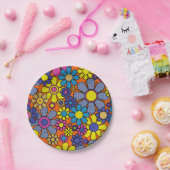 Groovyカラフルレトロマクシマリスト60s 70sフローラ ペーパープレート (パーティー)